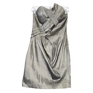 XXI Gray Mini Dress Stretch Iridescent Formal Strapless Zip Women Size L Juniors